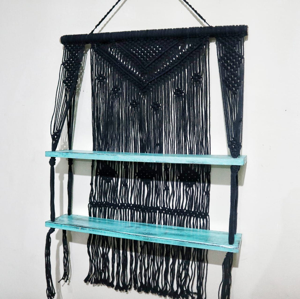 Black Macrame Hanging Shelves - Turquoise product image 5