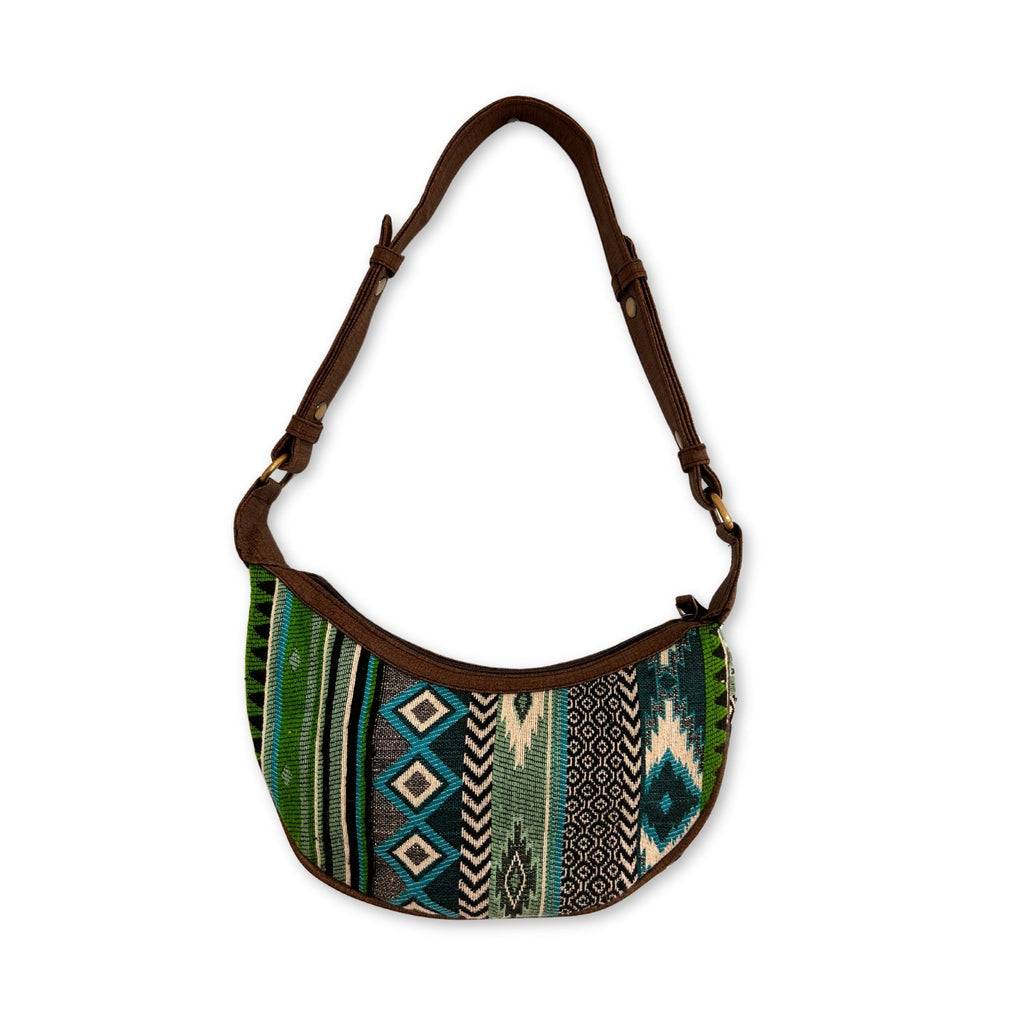 Jacquard Hobo Bag - Bold Greens (brown strap) product image 2