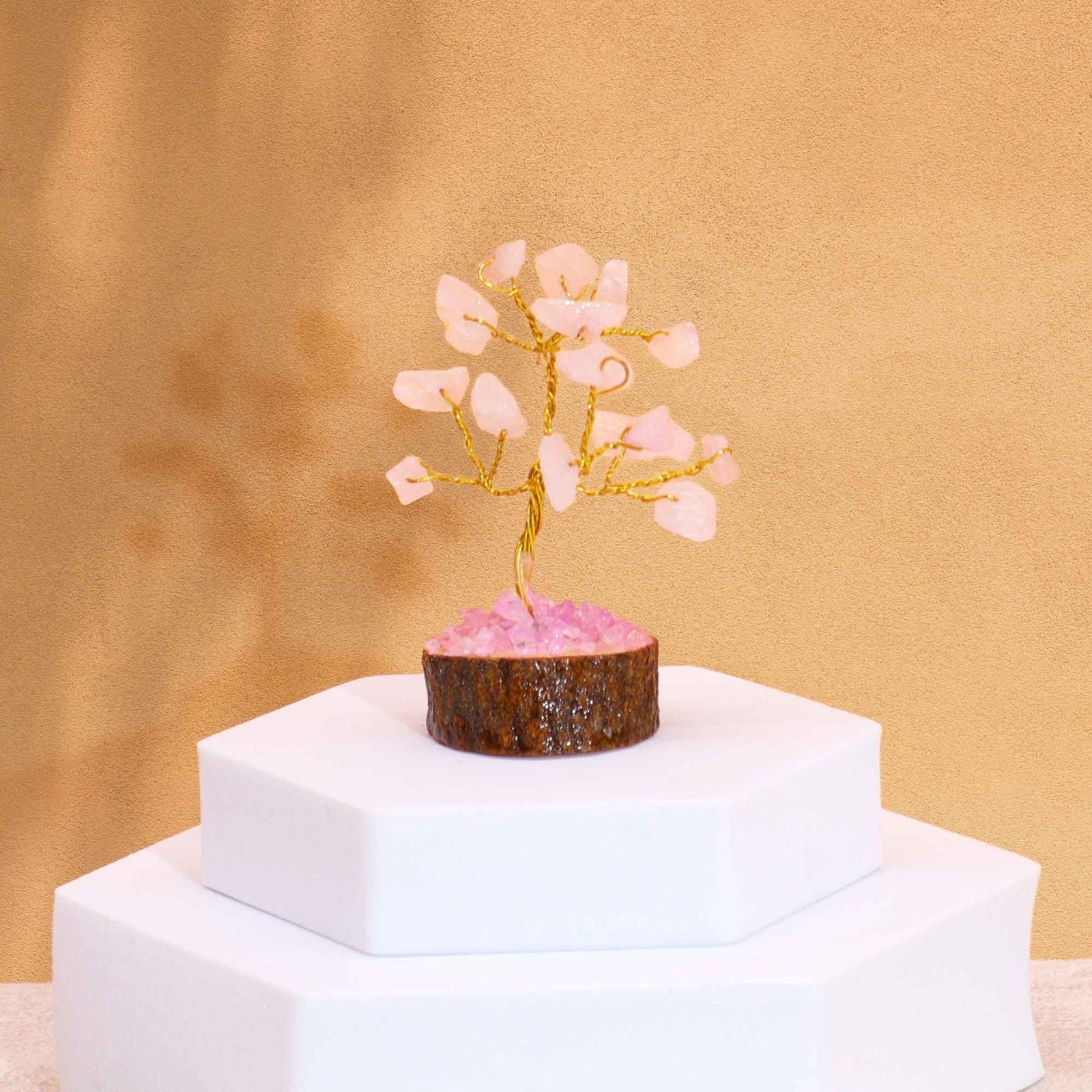 Mini Gemstone Tree On Wood Base - Rose Quartz (15 stones) product image