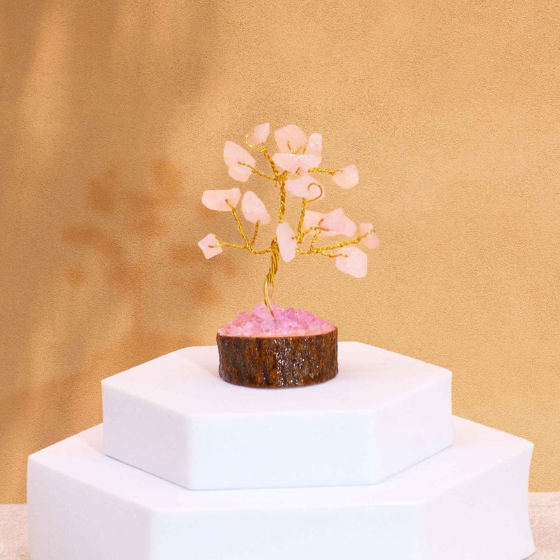 Mini Gemstone Tree On Wood Base - Rose Quartz (15 stones) product image