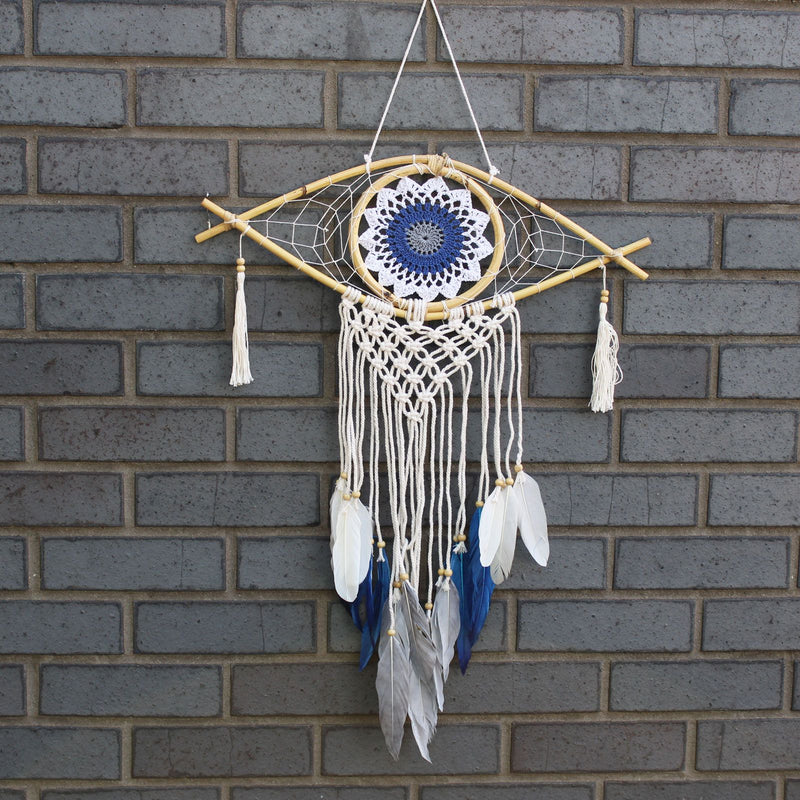 Protection Dream Catcher - Med Macrame Evil Eye White/ Blue/Grey product image