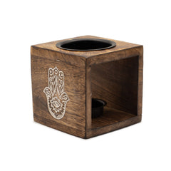 Square Mango Wood Oil Burner - Hamsa product image 2