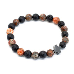 Set of 2 Gemstones Friendship Bracelets - Eternity - Leopard Skin Jasper & Lava Stone product image 2