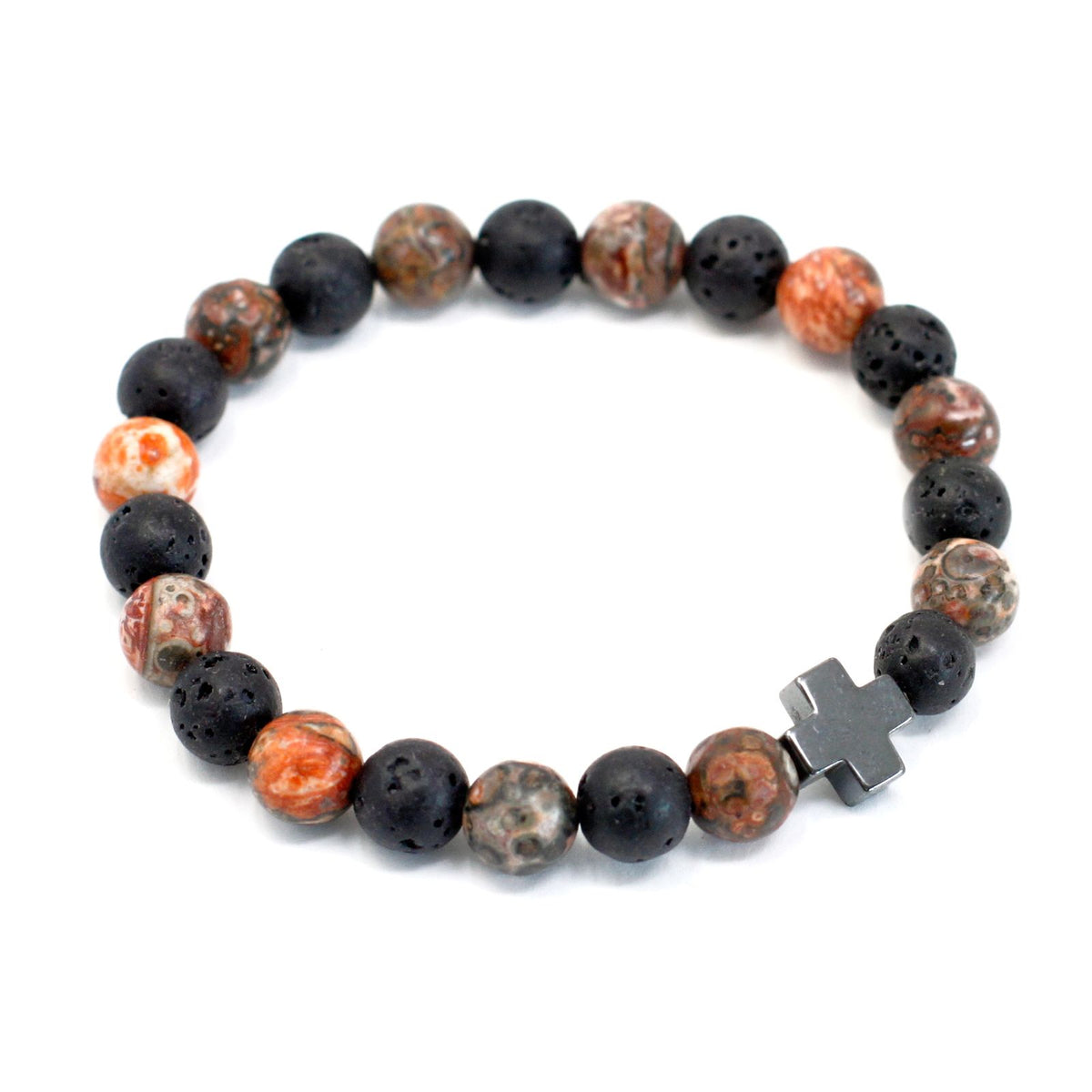 Set of 2 Gemstones Friendship Bracelets - Eternity - Leopard Skin Jasper & Lava Stone product image 2