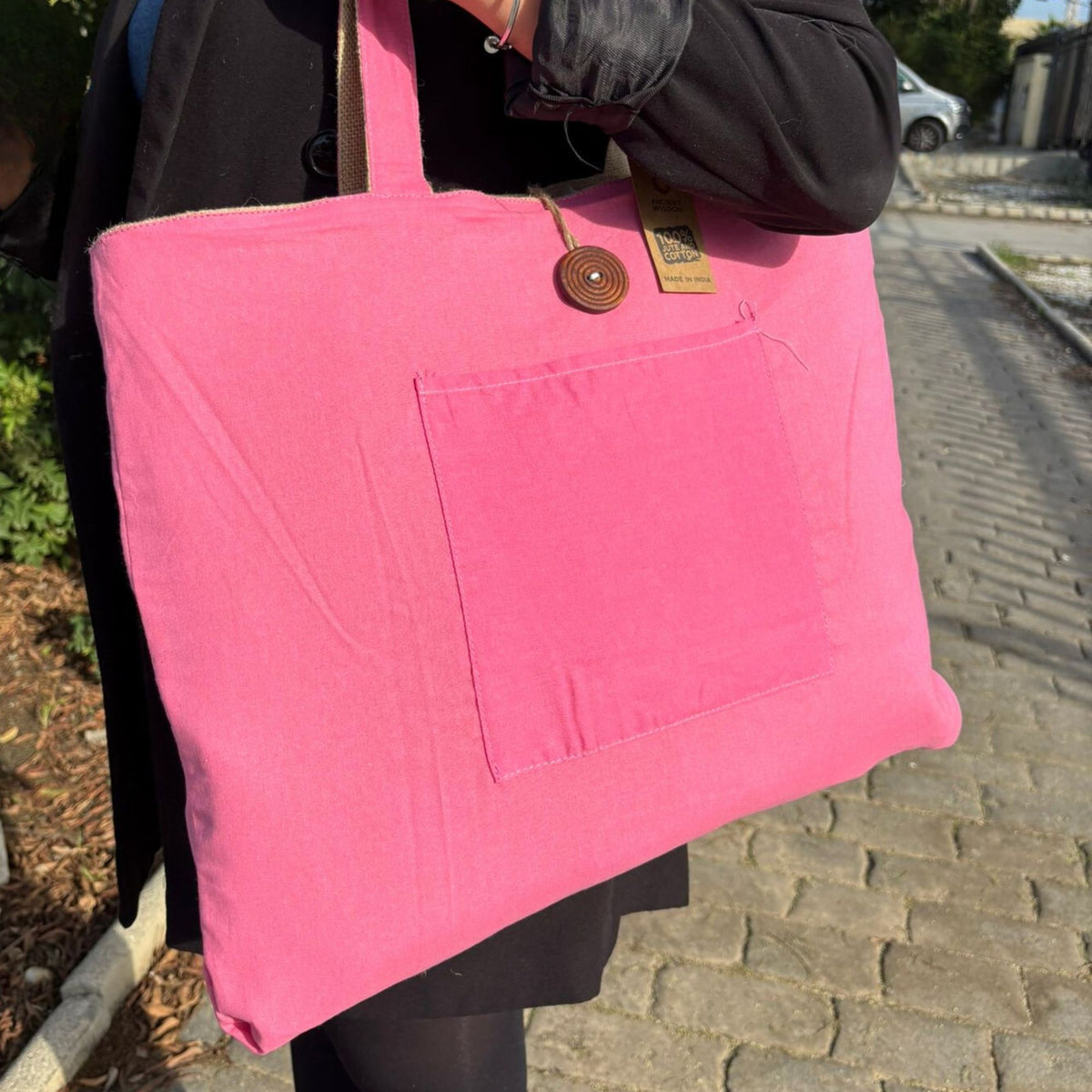 Jute & Cotton Reversible Big Bag - Pink product image 5