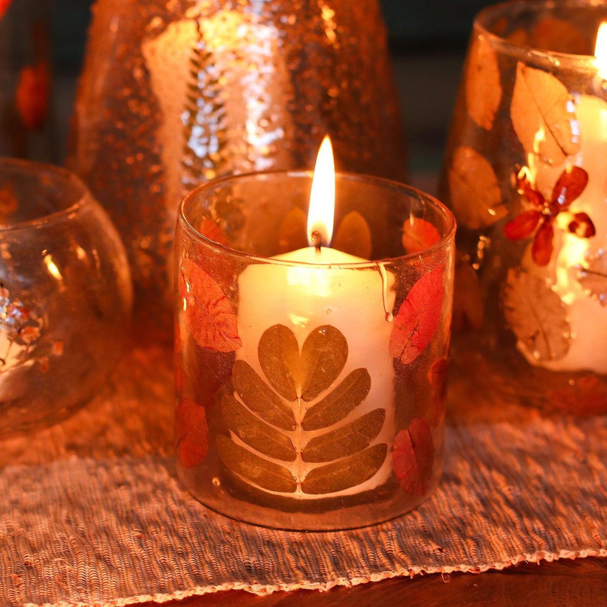 Natural Floral Glass - Straight Candle Holder - Primavera - (8x8cm) product image 5