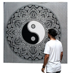 B&W Double Cotton Bedspread + Wall Hanging - Ying yang product image 2