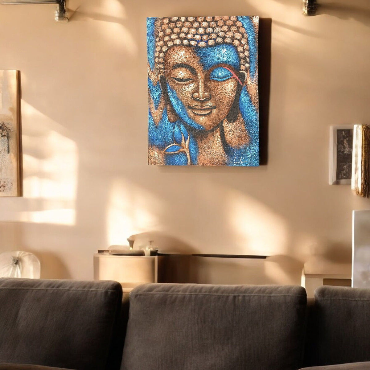 Buddha Painting - Bronze & Blue Flower 75x55cm product image 4