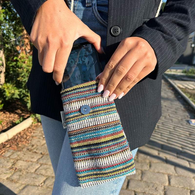 Phone Holder Bag Stripes Multi and White - owl decor product image