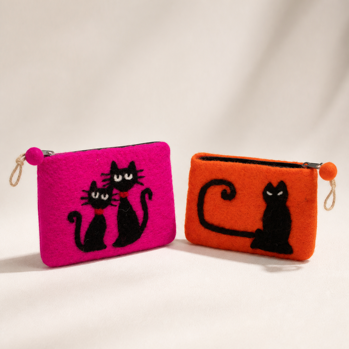 Cat Lovers Felt Pouch Duo