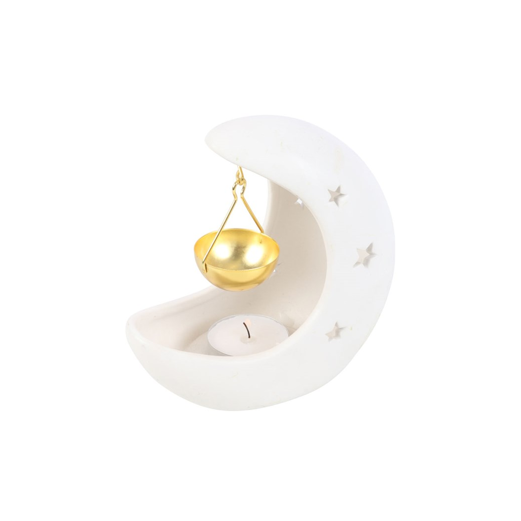 White Crescent Moon Oil Burner with Gold Dish - product image 3