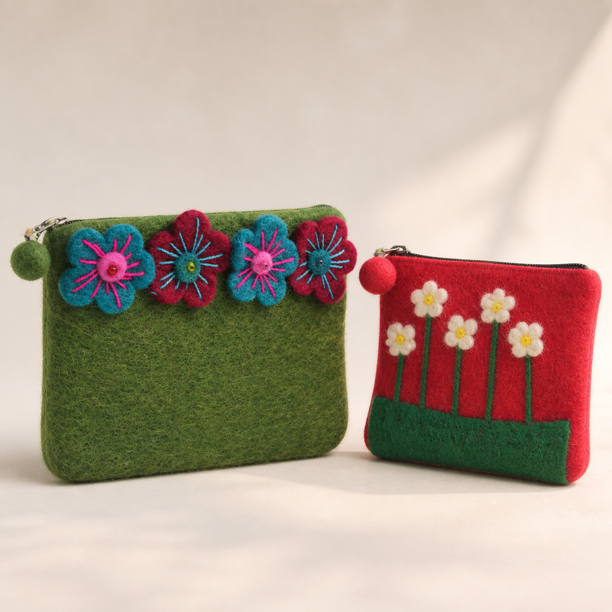 Floral Felt Pouch Duo