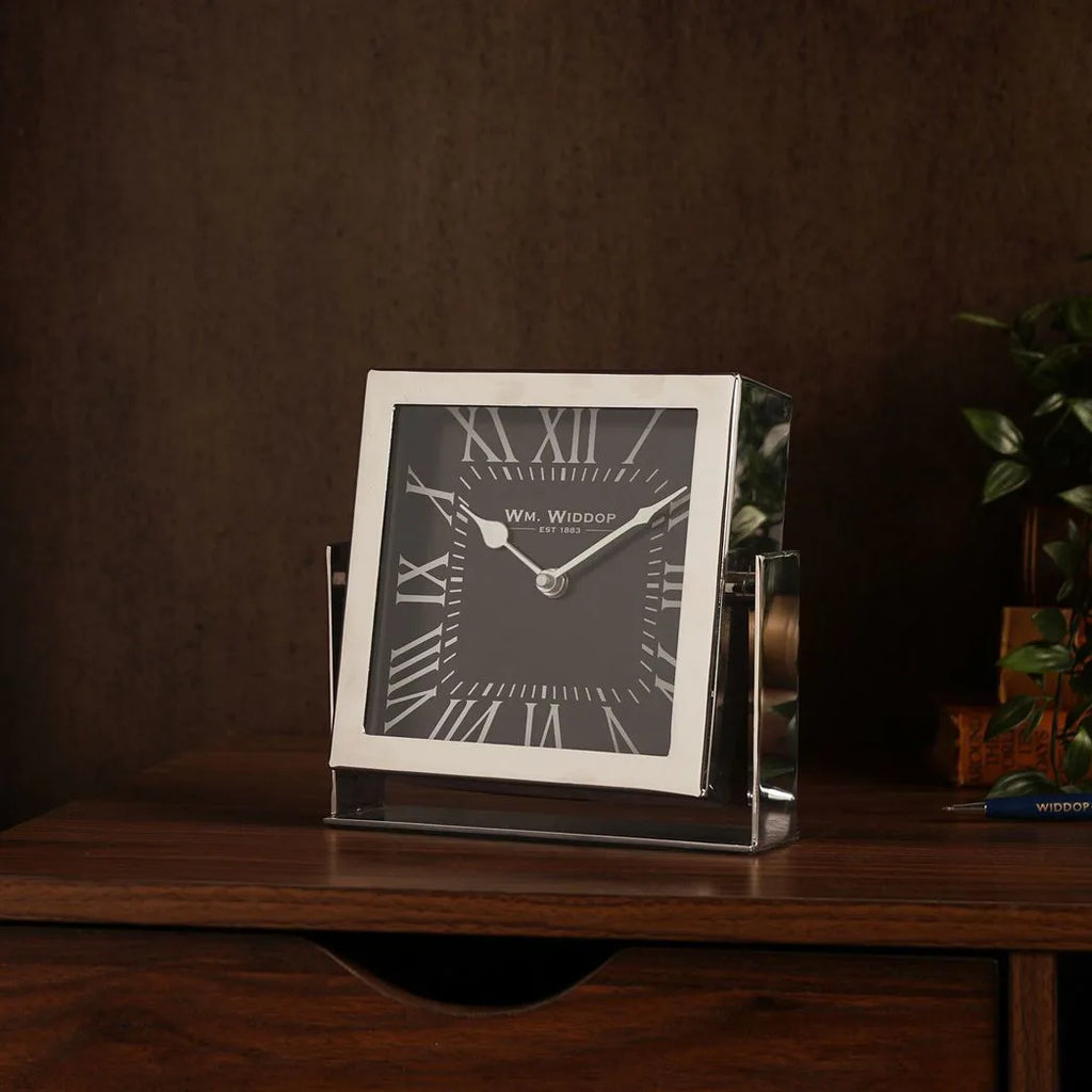 Wm.Widdop Silver Square Mantle Clock - 18cm - image 2