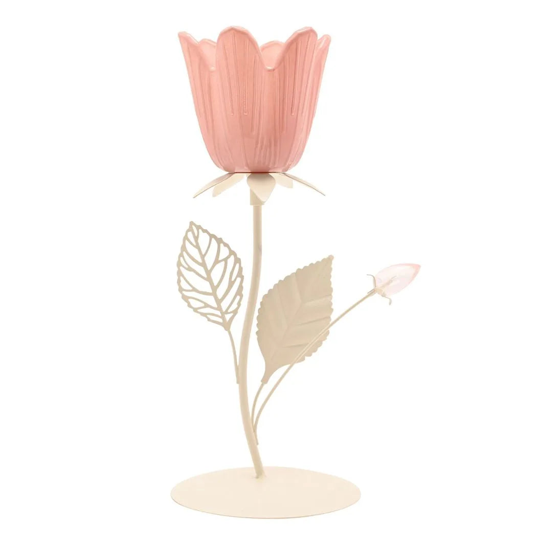 Hestia pink and cream floral single candle holder