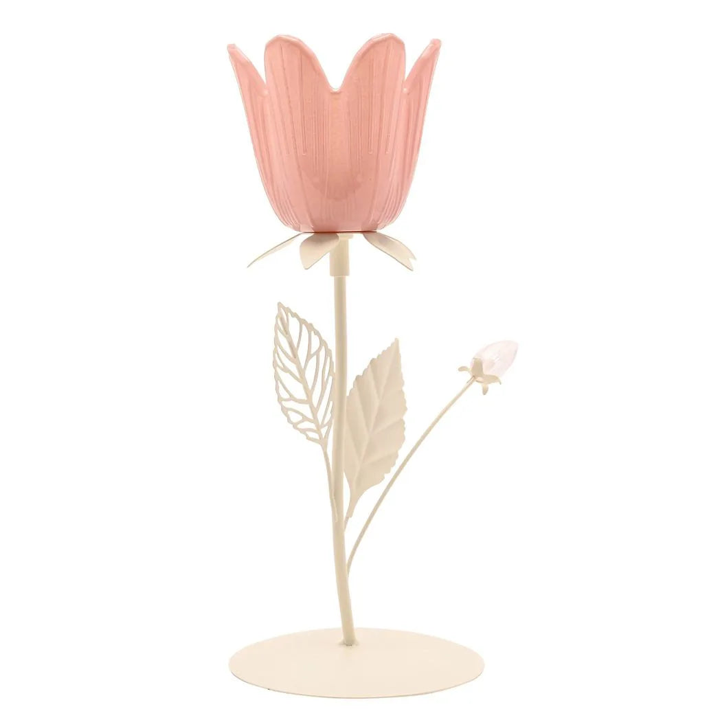 Hestia pink and cream floral single candle holder