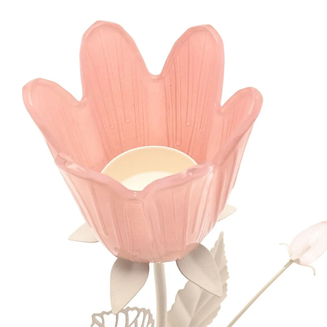 Hestia pink and cream floral single candle holder