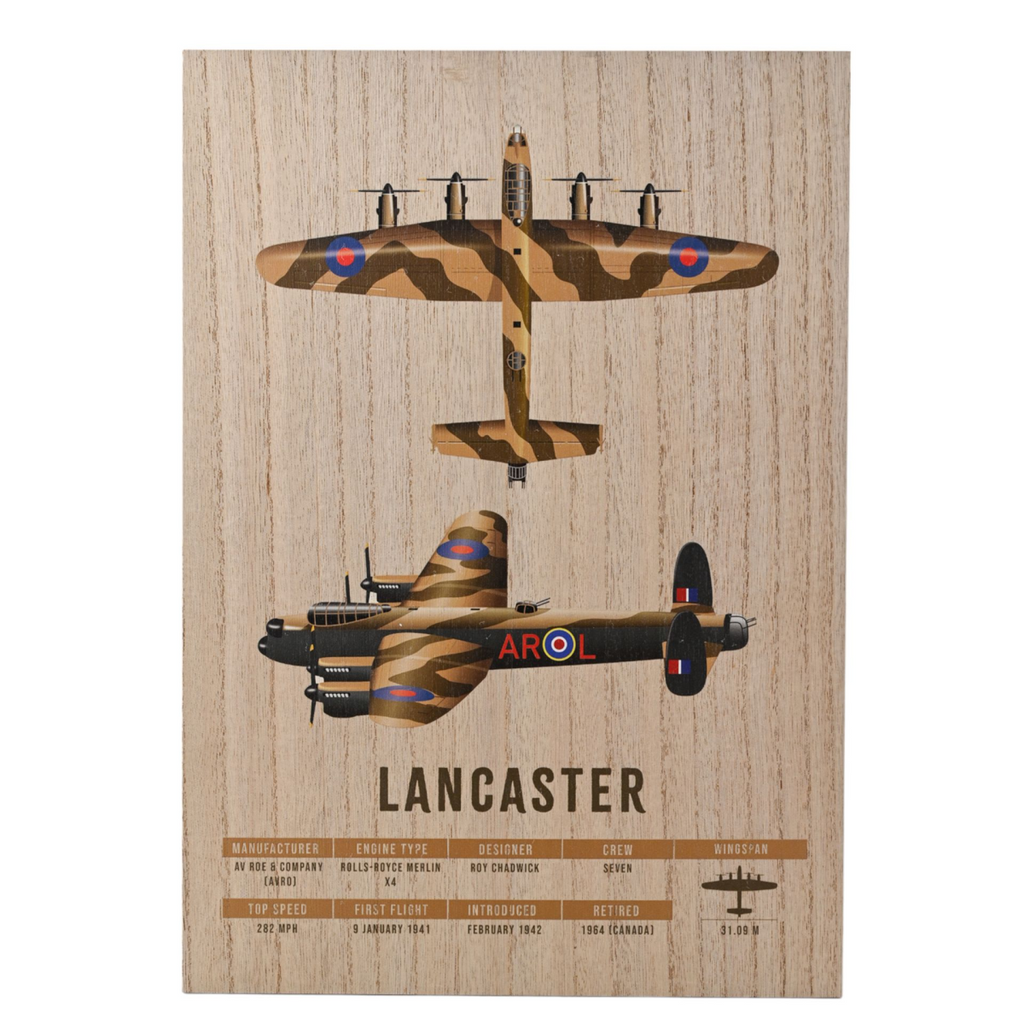 RAF Wood Effect A3 Wall Plaque - Lancaster Bomber
