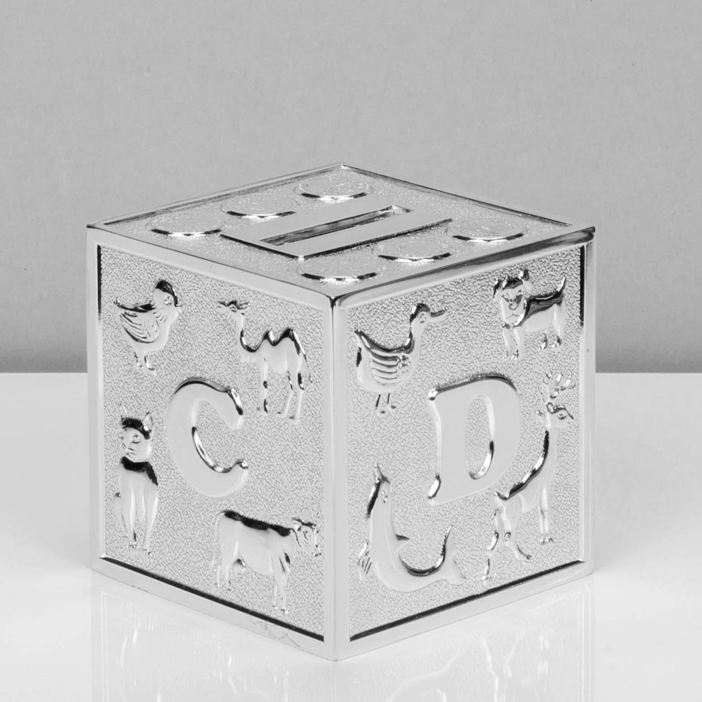 Bambino Silver Plated Money Box - Cube A B C
