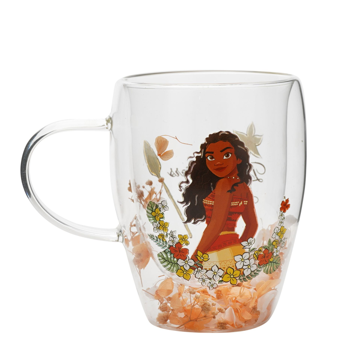 Disney Pastel Princess Floral Decorative Glass Mug - Moana