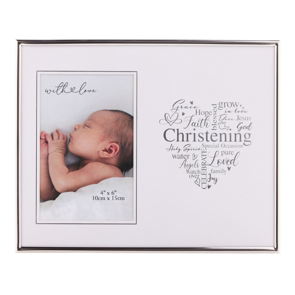 With Love Silver Heart Frame 4" x 6" - Christening