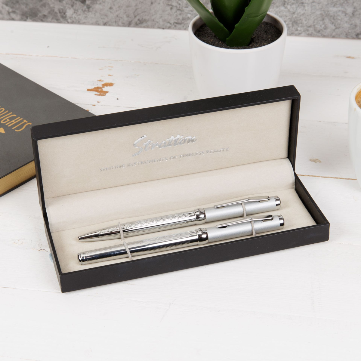Stratton Rollerball & Ballpoint Pen Set - Two Tone Silver