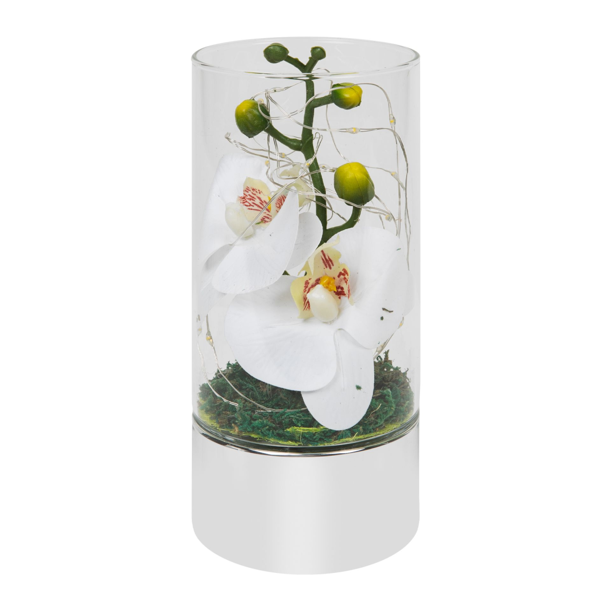Glass Tube Vase with White Flowers and LED Lights 20 cm – product view 1