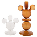 Disney Set Of 2 Mickey Shaped Glass Taper Candle Holders