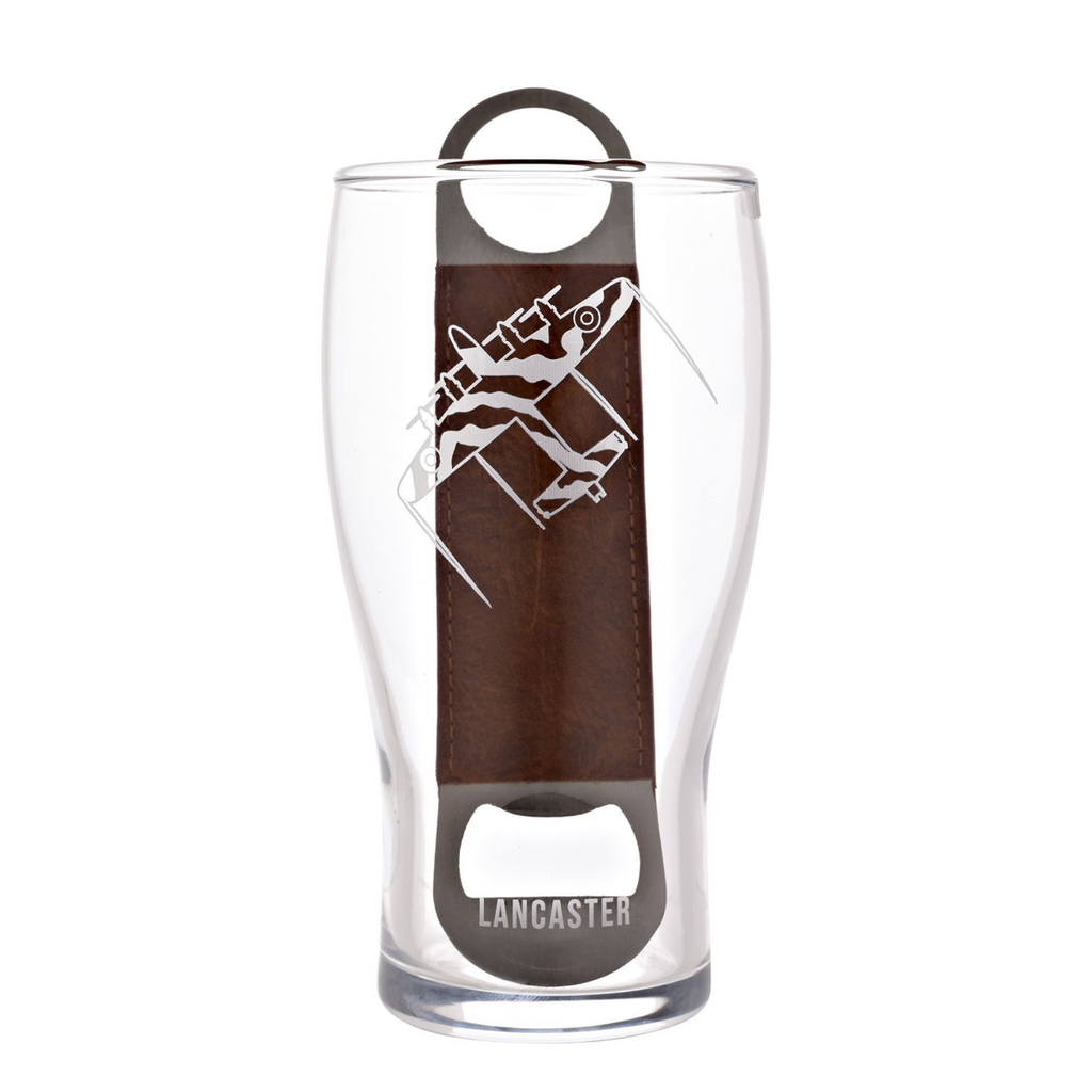 RAF Etched Pint Glass & Bottle Opener Set - Lancaster