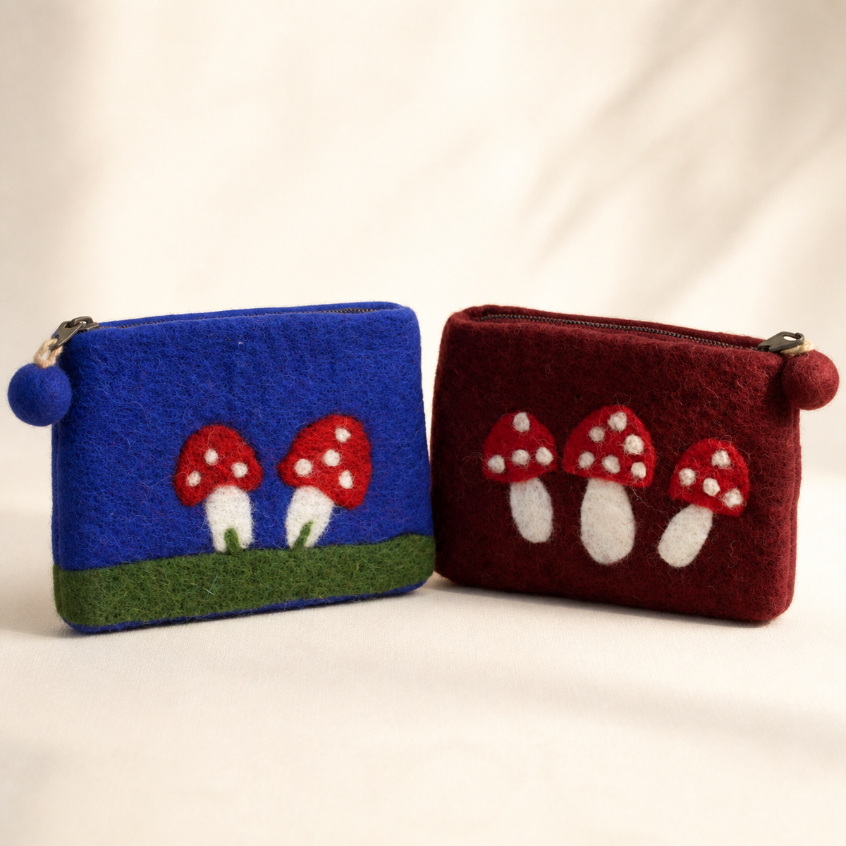 Mystic Mushroom Felt Pouch Duo